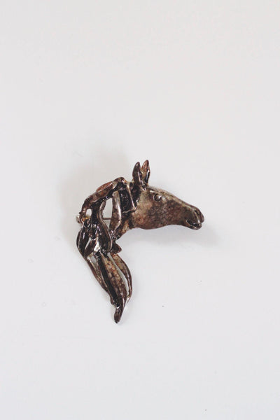Vintage Silver Horse Head Brooch Pin Pendant Equestrian Jewelry Brutalist Sculptural