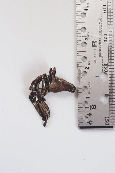 Vintage Silver Horse Head Brooch Pin Pendant Equestrian Jewelry Brutalist Sculptural