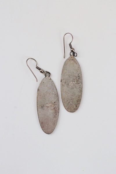 Vintage Mother of Pearl Abalone Shell Enamel Inlay Dangle Earrings Alpaca Silver Mexico Floral