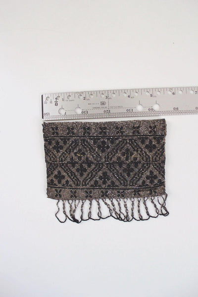 Vintage Steel-Cut Micro Beaded Evening Clutch Purse Geometric Fringe Art Deco Flapper