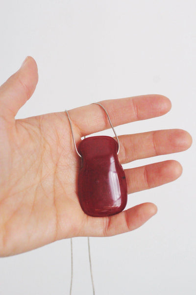 Vintage Handmade Ruby Red Glass Pendant Necklace Sterling Silver Chain Italy Minimalist