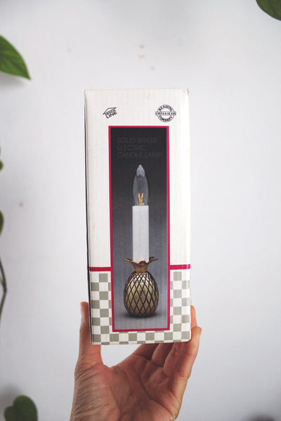 Vintage Hollywood Regency Style Brass Pineapple Candlestick Electric Lamp With Box