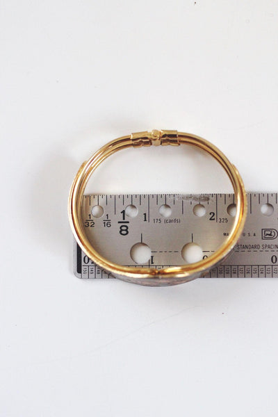 Vintage Cloisonné Enamel Floral Hinged Bracelet Gold-Tone Metal 70s 80s