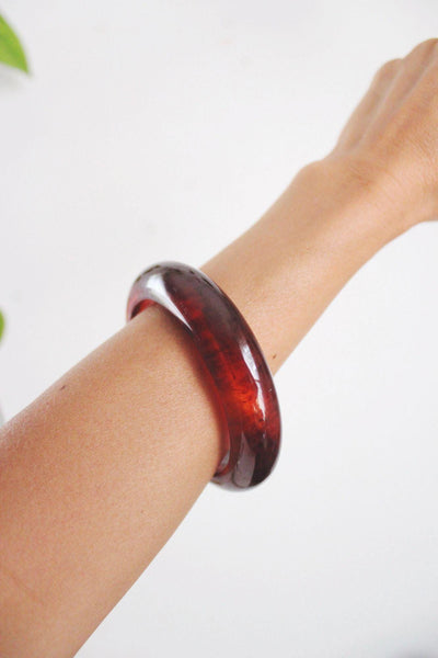Vintage Translucent Marbled Bangle Bracelet Amber Rootbeer Tortoiseshell Swirl