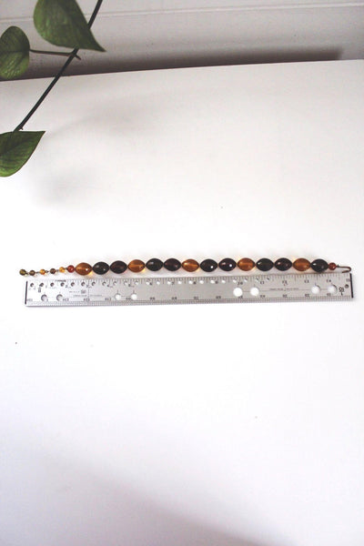 Vintage Faceted Amber Lucite Resin Beaded Necklace Retro Bold Chunky Brown Gold