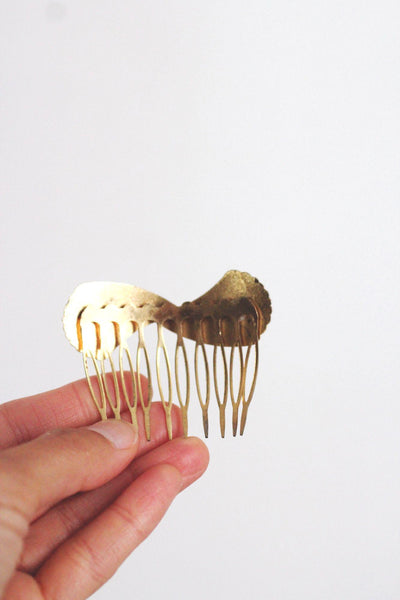 Vintage Cloisonné Enamel Hair Comb Pin Clip Floral Butterfly Brass Gold 70s 80s