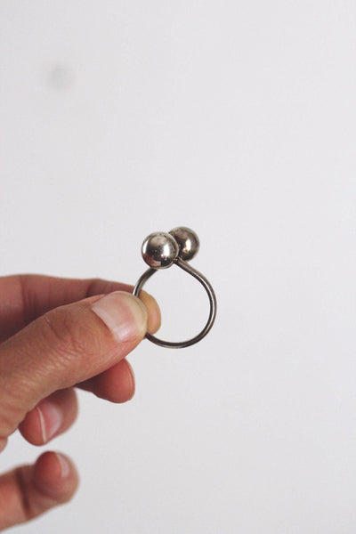 Vintage Sterling Silver Double Ball Bypass Ring Modernist Israel 925 Size 8.5 Minimalist