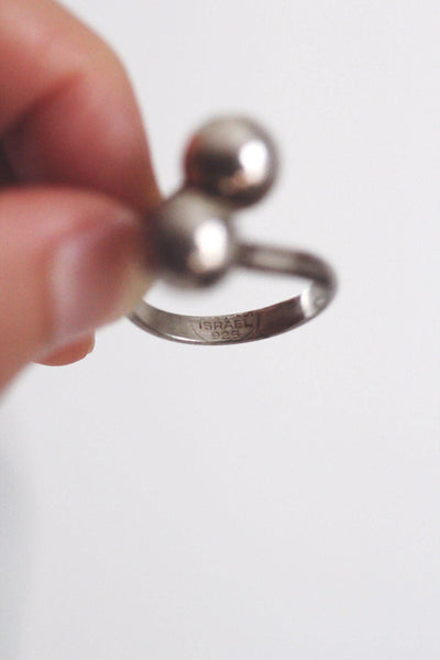 Vintage Sterling Silver Double Ball Bypass Ring Modernist Israel 925 Size 8.5 Minimalist