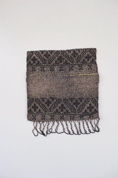 Vintage Steel-Cut Micro Beaded Evening Clutch Purse Geometric Fringe Art Deco Flapper