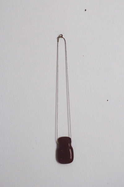 Vintage Handmade Ruby Red Glass Pendant Necklace Sterling Silver Chain Italy Minimalist
