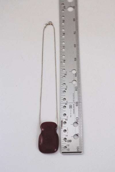 Vintage Handmade Ruby Red Glass Pendant Necklace Sterling Silver Chain Italy Minimalist