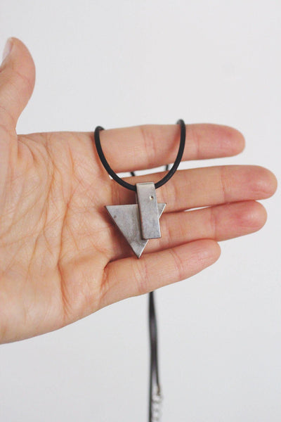 Modernist Geometric Pendant Necklace Black Cord Minimalist Sleek 90s
