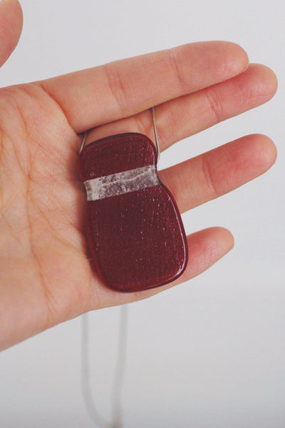 Vintage Handmade Ruby Red Glass Pendant Necklace Sterling Silver Chain Italy Minimalist