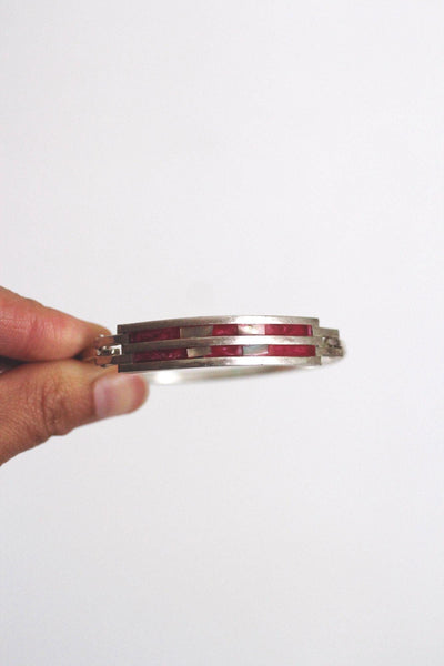 Vintage Enamel Abalone Shell Inlay Alpaca Silver Cuff Bracelet Mexico Southwestern