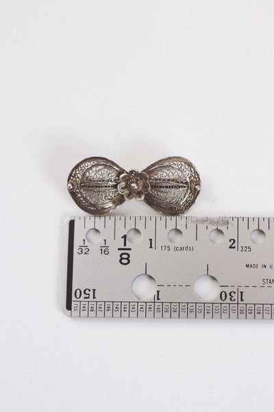 Vintage Silver Filigree Bow Brooch Floral Centerpiece Elegant Retro Pin Jewelry Cannetille
