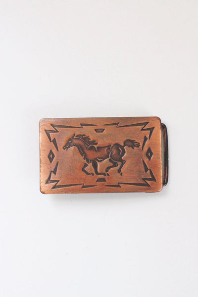 Vintage Copper Western Horse Belt Buckle Chambers Belt Company USA Southwestern 70s 80s