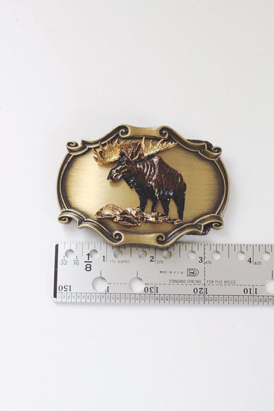 Vintage 1980 Raintree Moose Belt Buckle Brass Western Wildlife Collectible Accessory