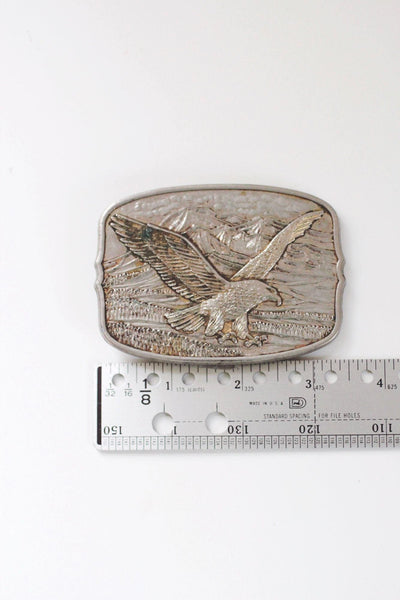 Vintage American Eagle Belt Buckle Mountains Western 80s Silver Gold Plated