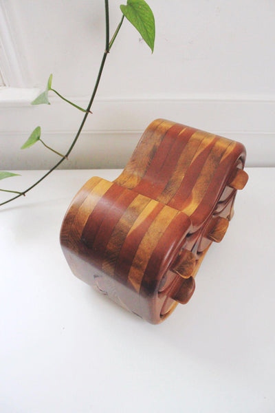 Handcrafted Sculptural Wood Jewelry Box Bandsaw Puzzle Trinkets Vintage Rustic Wave