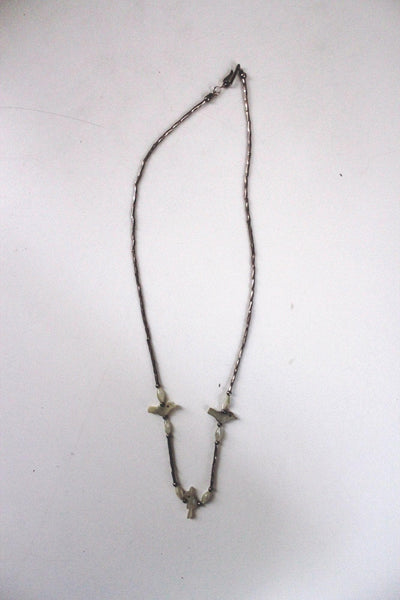 Vintage Southwestern Bird Beads Fetish Necklace Liquid Silver Native American