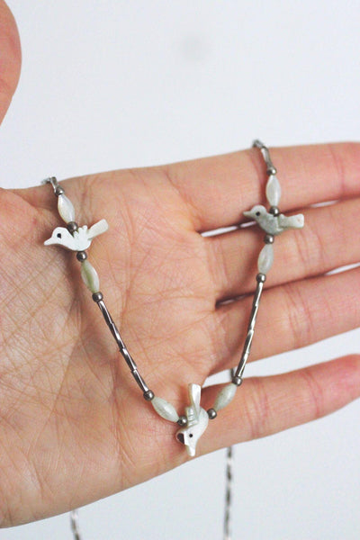 Vintage Southwestern Bird Beads Fetish Necklace Liquid Silver Native American