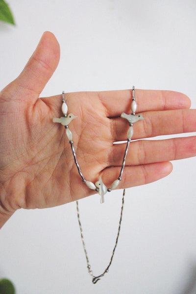 Vintage Southwestern Bird Beads Fetish Necklace Liquid Silver Native American