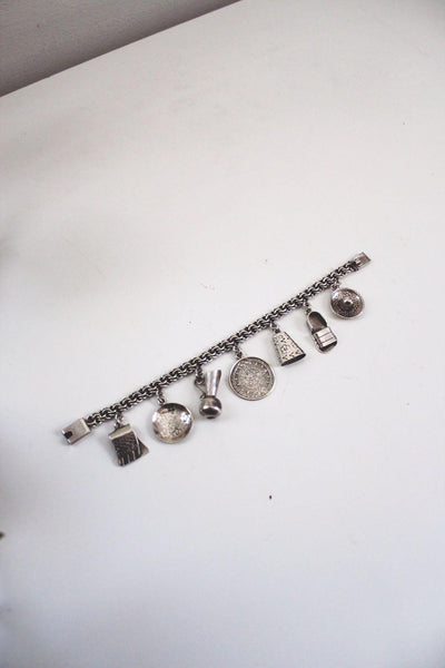 Vintage Mexican Sterling Silver Souvenir Charm Bracelet Mid Century 925 Cultural