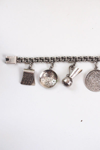 Vintage Mexican Sterling Silver Souvenir Charm Bracelet Mid Century 925 Cultural