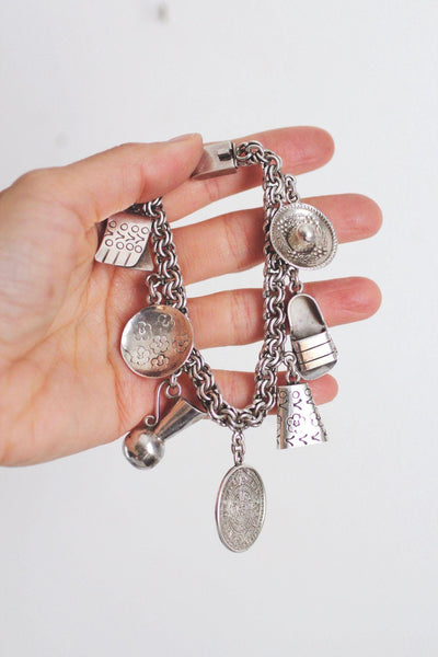 Vintage Mexican Sterling Silver Souvenir Charm Bracelet Mid Century 925 Cultural