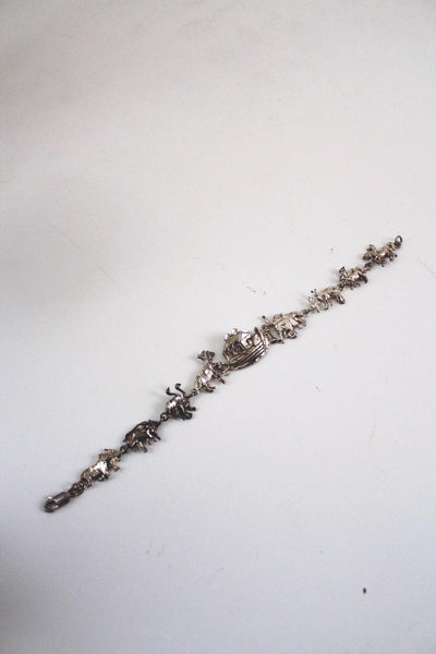Vintage Sterling Silver Noahs Ark Figural Link Bracelet Animal Figures Mid Century Jewelry