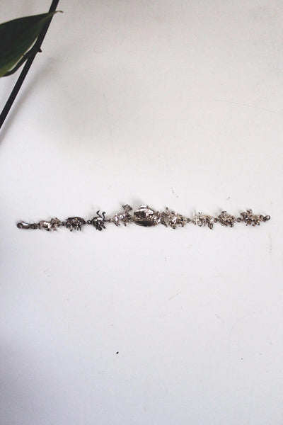 Vintage Sterling Silver Noahs Ark Figural Link Bracelet Animal Figures Mid Century Jewelry