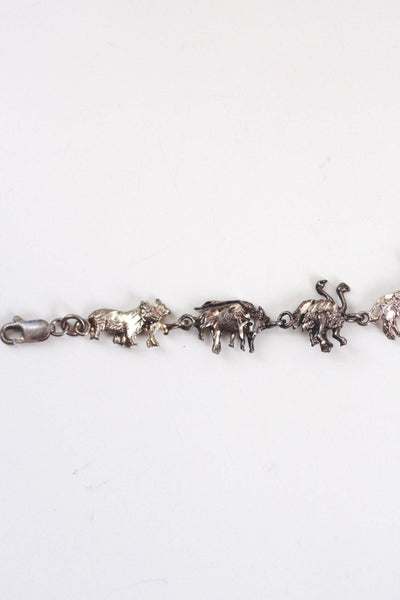 Vintage Sterling Silver Noahs Ark Figural Link Bracelet Animal Figures Mid Century Jewelry