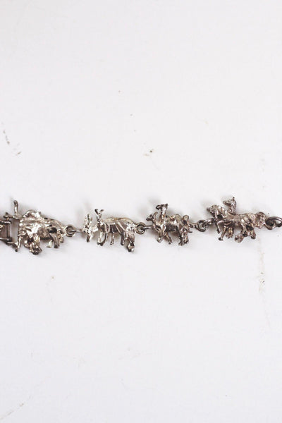 Vintage Sterling Silver Noahs Ark Figural Link Bracelet Animal Figures Mid Century Jewelry