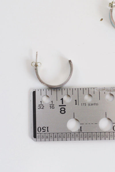 Vintage Sterling Silver Turquoise Channel Inlay Half Hoop Earrings Native American Zuni