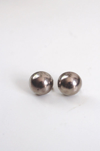 Vintage Sterling Silver Half Ball Domed Button Screw-Back Earrings Mid Century