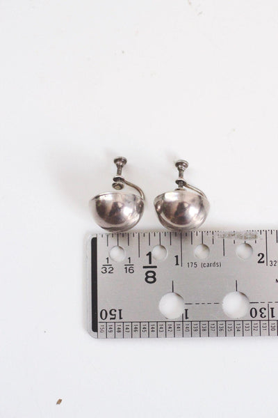 Vintage Sterling Silver Half Ball Domed Button Screw-Back Earrings Mid Century