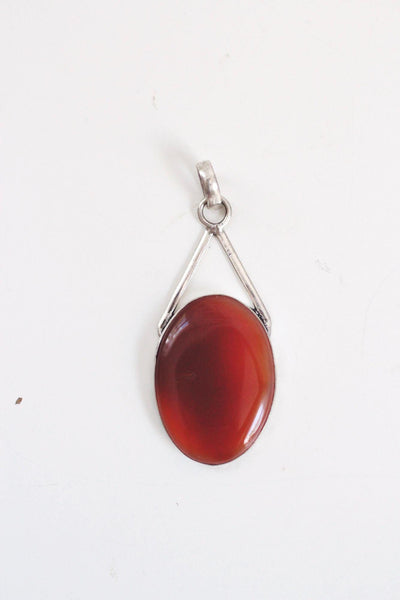 Sterling Silver Carnelian Pendant Oval Large Vintage Modernist Statement Necklace