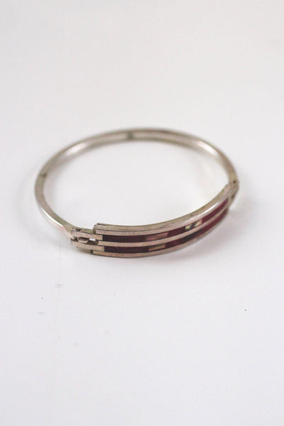 Vintage Enamel Abalone Shell Inlay Alpaca Silver Cuff Bracelet Mexico Southwestern