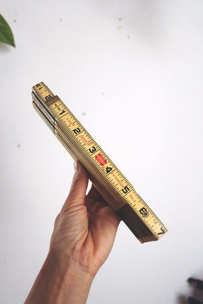 Vintage Lufkin X46 6-Foot Folding Ruler Brass Joints Antique Wooden Measuring Tool Collectors Decor