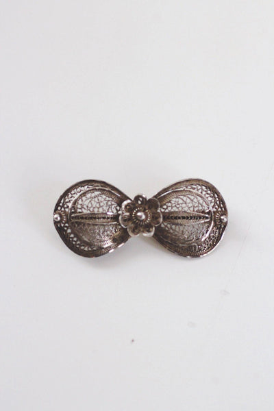 Vintage Silver Filigree Bow Brooch Floral Centerpiece Elegant Retro Pin Jewelry Cannetille