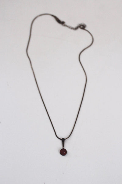Vintage Sterling Silver Red Carnelian Glass Pendant Necklace Modernist Minimalist 925
