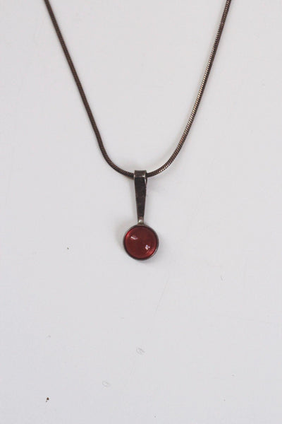 Vintage Sterling Silver Red Carnelian Glass Pendant Necklace Modernist Minimalist 925