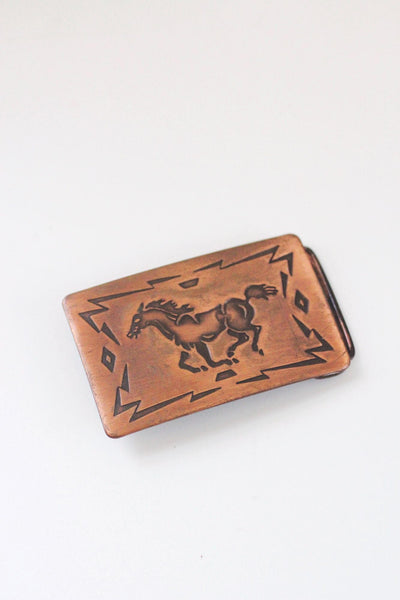 Vintage Copper Western Horse Belt Buckle Chambers Belt Company USA Southwestern 70s 80s
