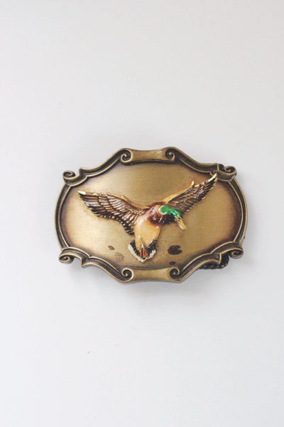 Vintage 1978 Raintree Mallard Duck Brass Belt Buckle Enamel Western USA 70s