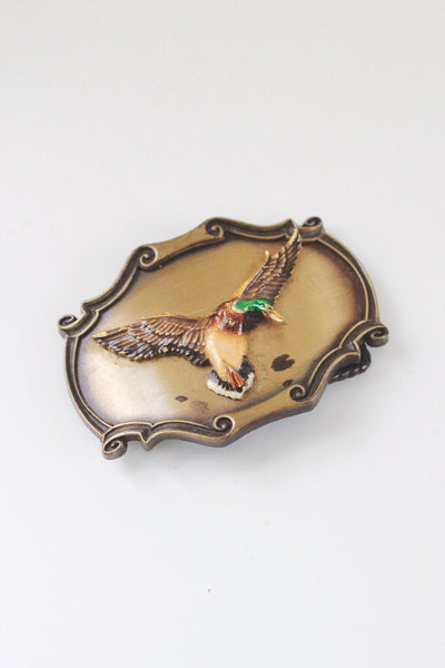 Vintage 1978 Raintree Mallard Duck Brass Belt Buckle Enamel Western USA 70s