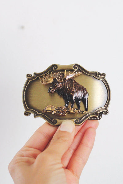 Vintage 1980 Raintree Moose Belt Buckle Brass Western Wildlife Collectible Accessory