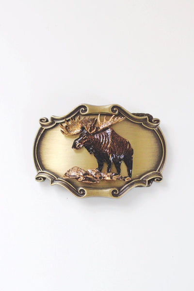 Vintage 1980 Raintree Moose Belt Buckle Brass Western Wildlife Collectible Accessory