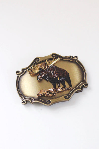 Vintage 1980 Raintree Moose Belt Buckle Brass Western Wildlife Collectible Accessory
