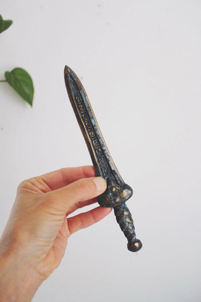 Vintage Cast Bronze Iron Miniature Letter Opener Desk Accessory Greek Spartan
