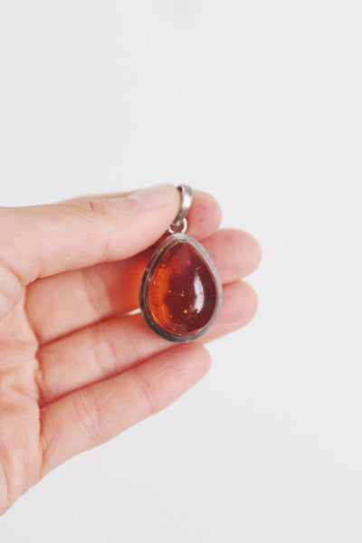 Baltic Amber Teardrop Pendant Sterling Silver Frame Vintage Necklace Jewelry